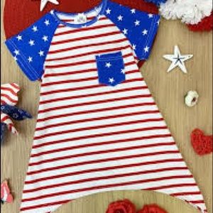 Red & White Stars & Stripes Sidetail Dress - 4T